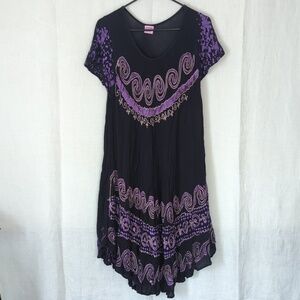 🍉 ASHA Black Purple Flowy Midi Dress One Size
